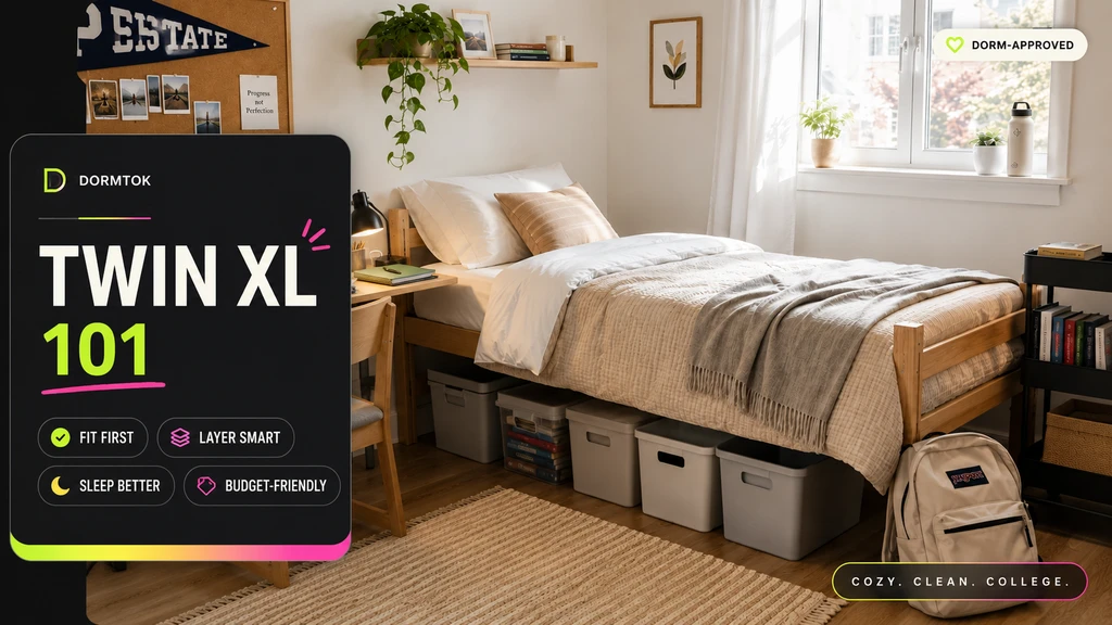 Photorealistic dorm room bedding setup created with an ai dorm room bedding visualizer tool, illustrating how to visualize dorm bedding with ai and choose bedding colors using ai design for a stylish, organized college dorm.