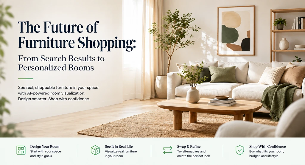 Ultra-realistic living room with modern furniture and multiple devices displaying ai-powered furniture room visualization tools; personalized ai interior design workflow and budget friendly ai room makeovers shown for users wanting to compare ai home design tools.