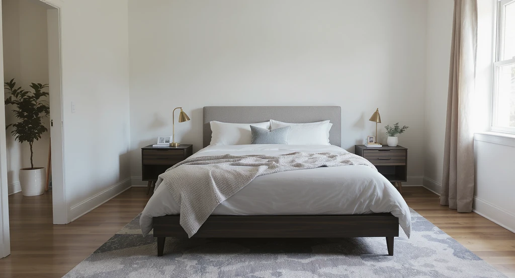 Straight-on natural-light photo of a modern, uncluttered bedroom for ai bedroom design, ready for bedroom design ideas ai and visualizing furniture placement with ai.