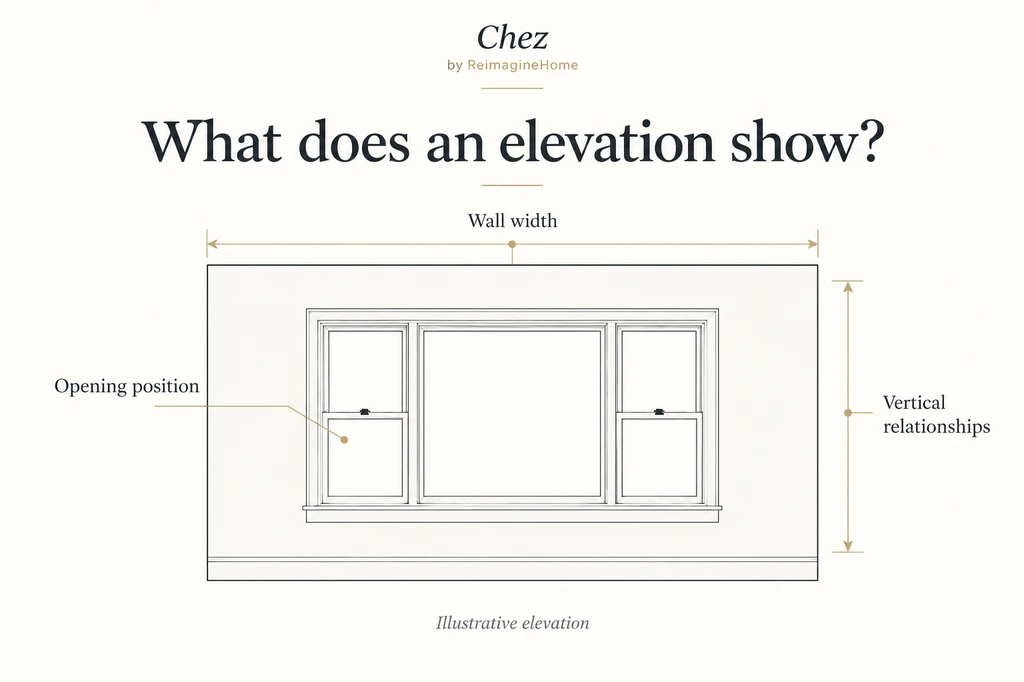Illustrative window-wall elevation with annotations for wall width, opening position, and vertical relationships.
