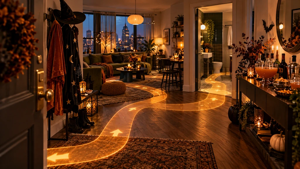 A party-ready apartment starts with a clear walking route—not more floor decorations