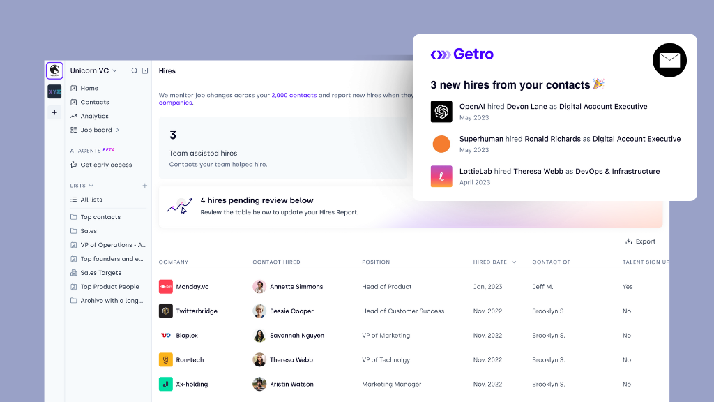 List of successful hires in a report.