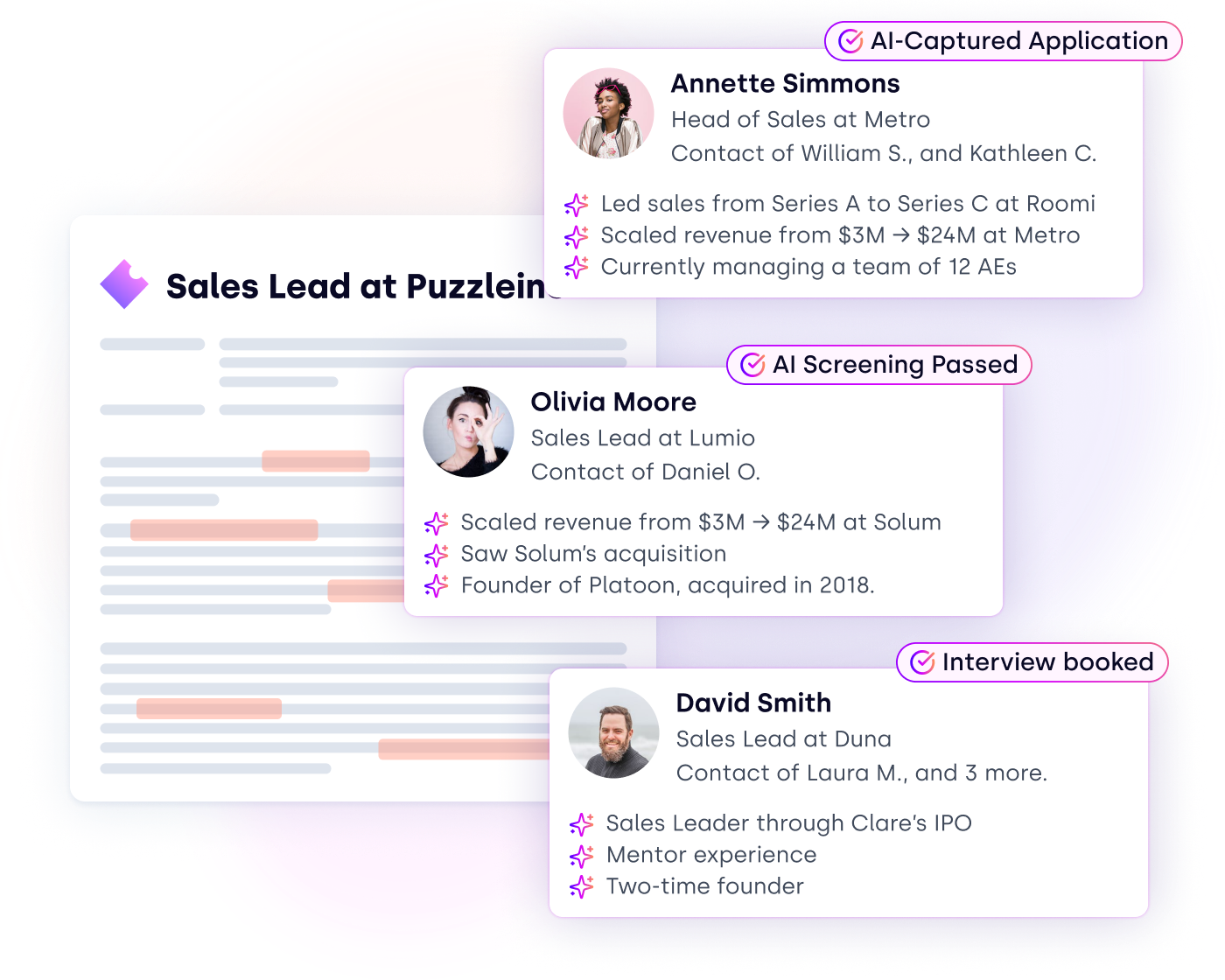 Circular workflow of automations that help you recruit for a job