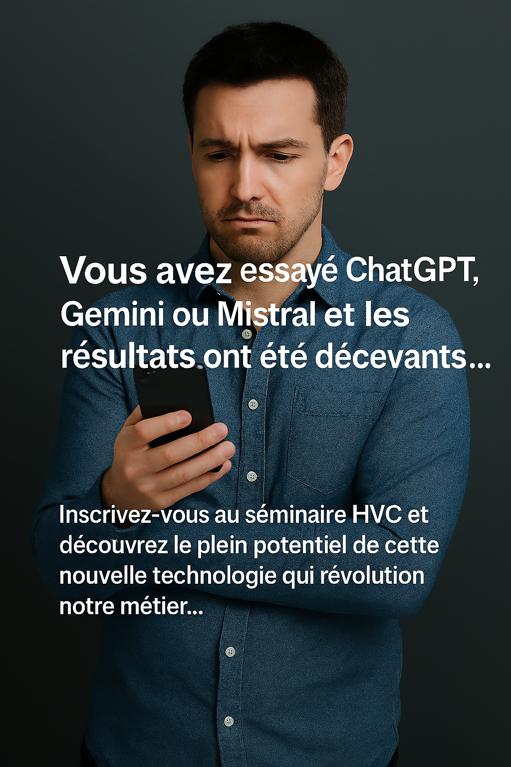 Un homme regardant son téléphone semble réfléchir aux enjeux de l'intelligence artificielle et de l'automatisation, tout en s'informant sur des technologies susceptibles de transformer le métier vétérinaire.