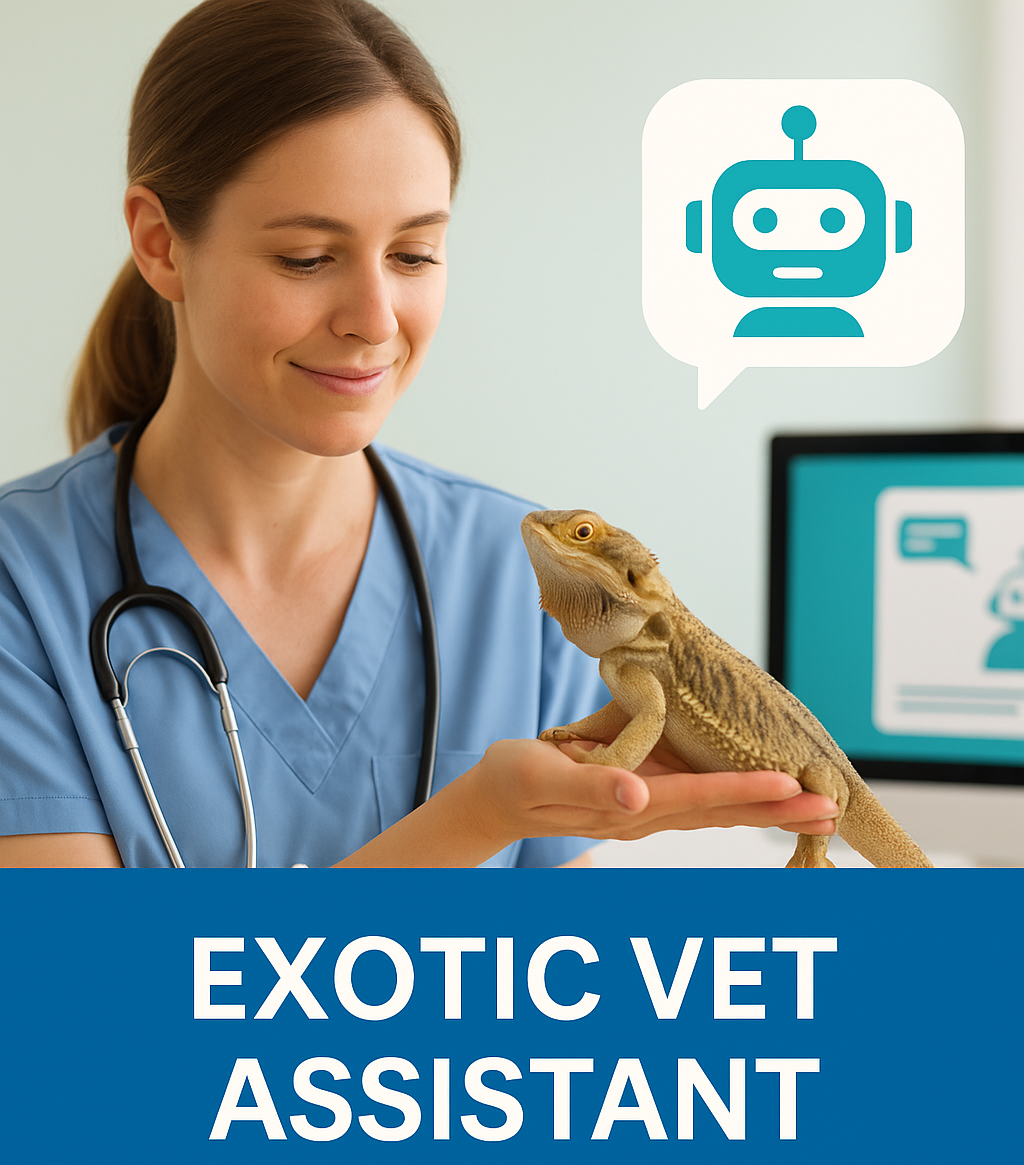 L'image illustre une vétérinaire utilisant l'intelligence artificielle et l'automatisation pour assister dans le soin des animaux exotiques, soulignant l'innovation en médecine vétérinaire.