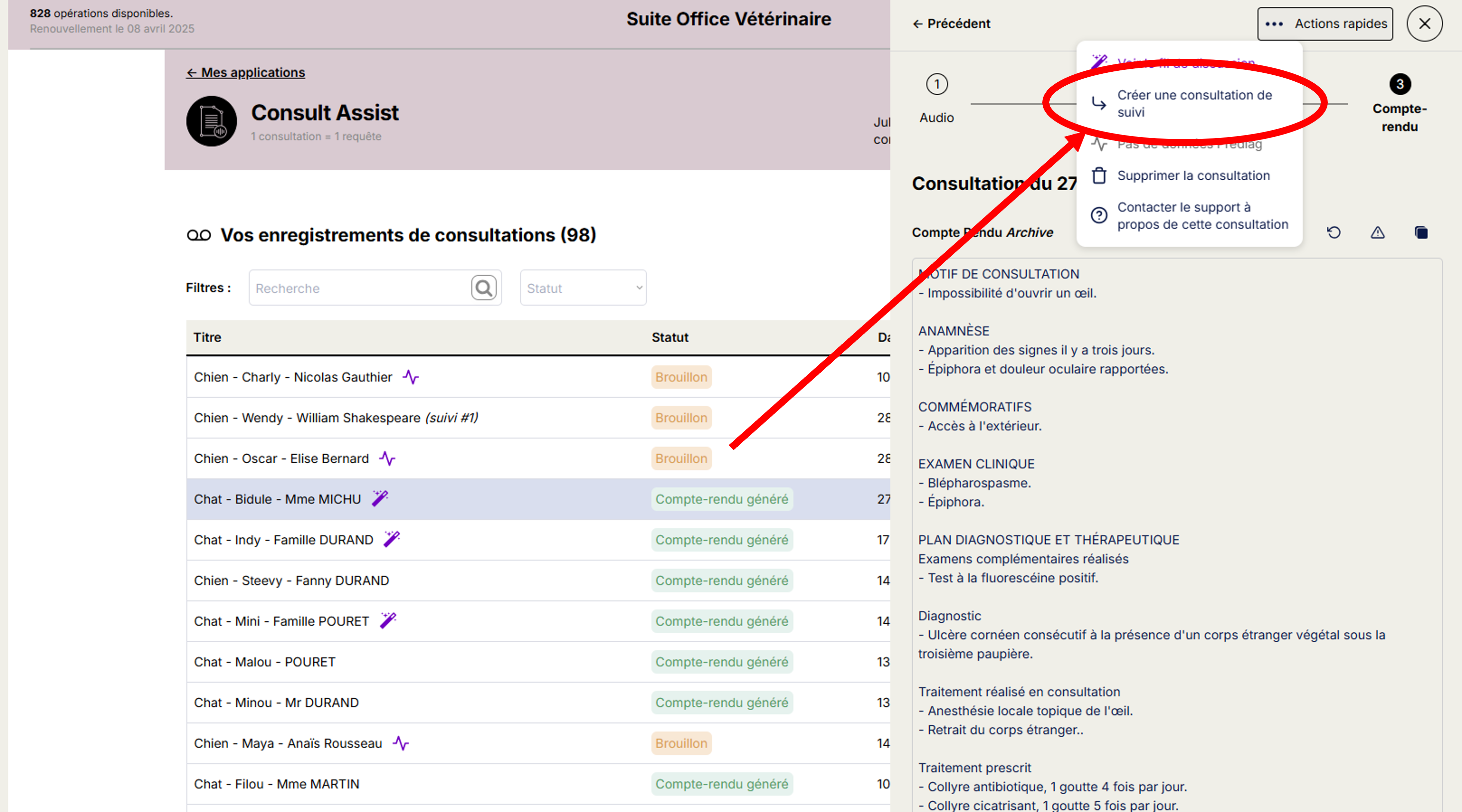 L'image montre une plateforme d'automatisation pour les vétérinaires, intégrant de l'intelligence artificielle pour gérer efficacement les consultations et les diagnostics des animaux.