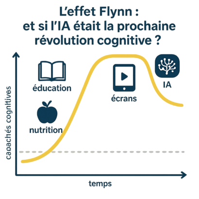 L'image illustre l'effet Flynn, suggérant que l'intelligence artificielle pourrait jouer un rôle clé dans l'automatisation et les avancées cognitives, potentiellement même dans le domaine vétérinaire.