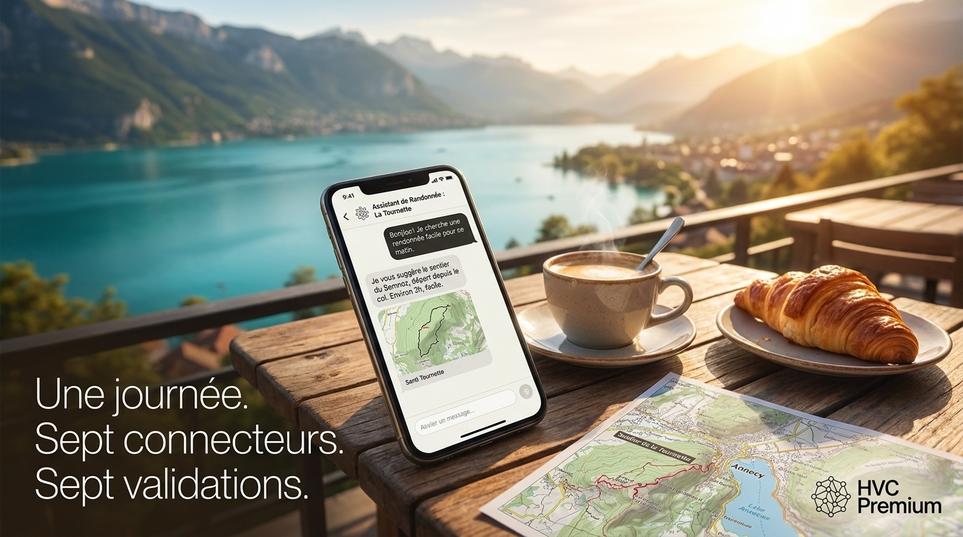 Cette image illustre l'utilisation de l'intelligence artificielle dans l'automatisation de la planification de randonnées, offrant des suggestions personnalisées pour une expérience optimale.