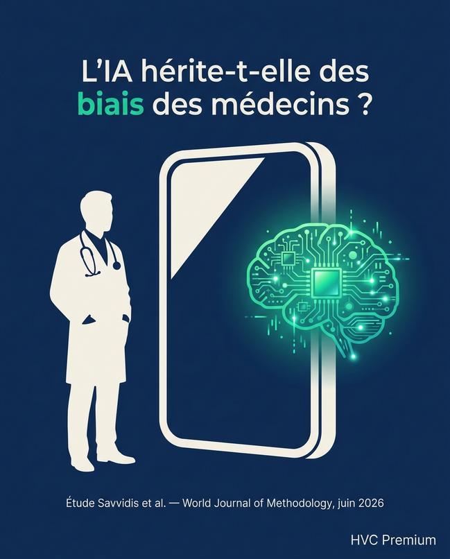 L'image interroge l'héritage des biais des médecins sur l'intelligence artificielle, mettant en évidence l'automatisation dans le domaine vétérinaire et les enjeux éthiques qui y sont liés.