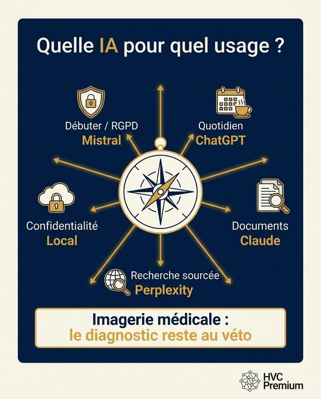 L'image aborde le rôle de l'intelligence artificielle et de l'automatisation dans le domaine vétérinaire, soulignant que, malgré les avancées, le diagnostic doit rester entre les mains des vétérinaires.