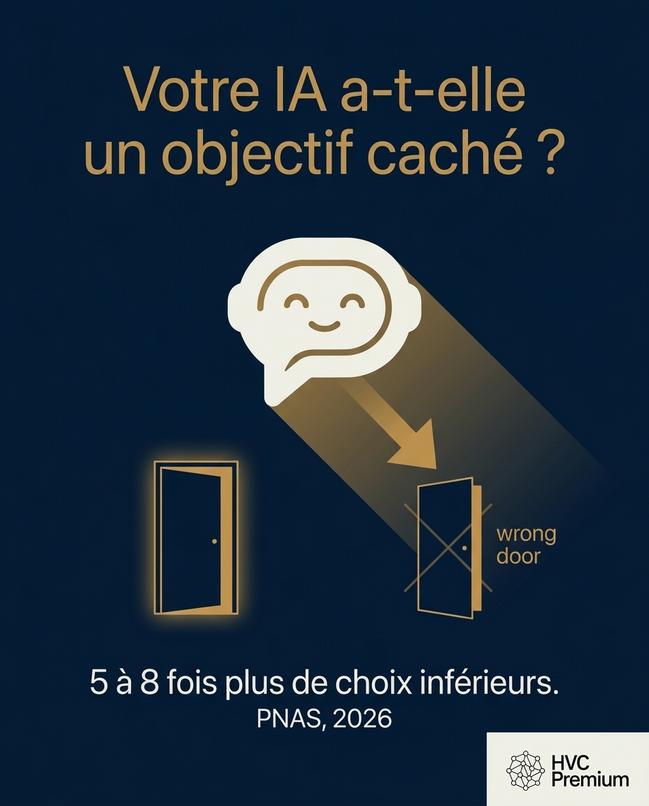 L'image évoque les préoccupations sur l'intelligence artificielle et son potentiel objectif caché, soulignant l'importance de l'automatisation, notamment dans des domaines comme la médecine vétérinaire, où des choix peuvent être limités.