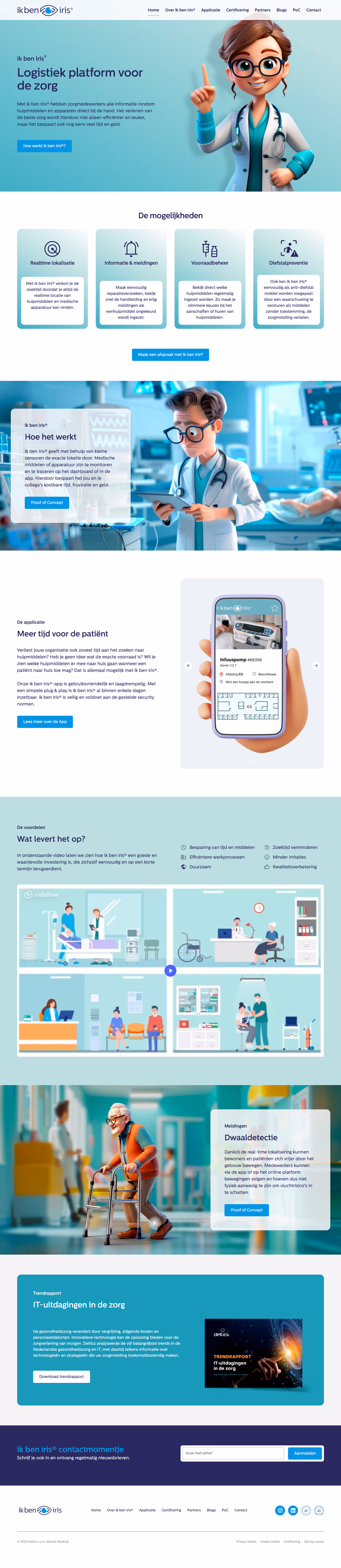 foto toont een rolup banner met daarop een print van ik ben iris in de lobby van een congresgebouw.