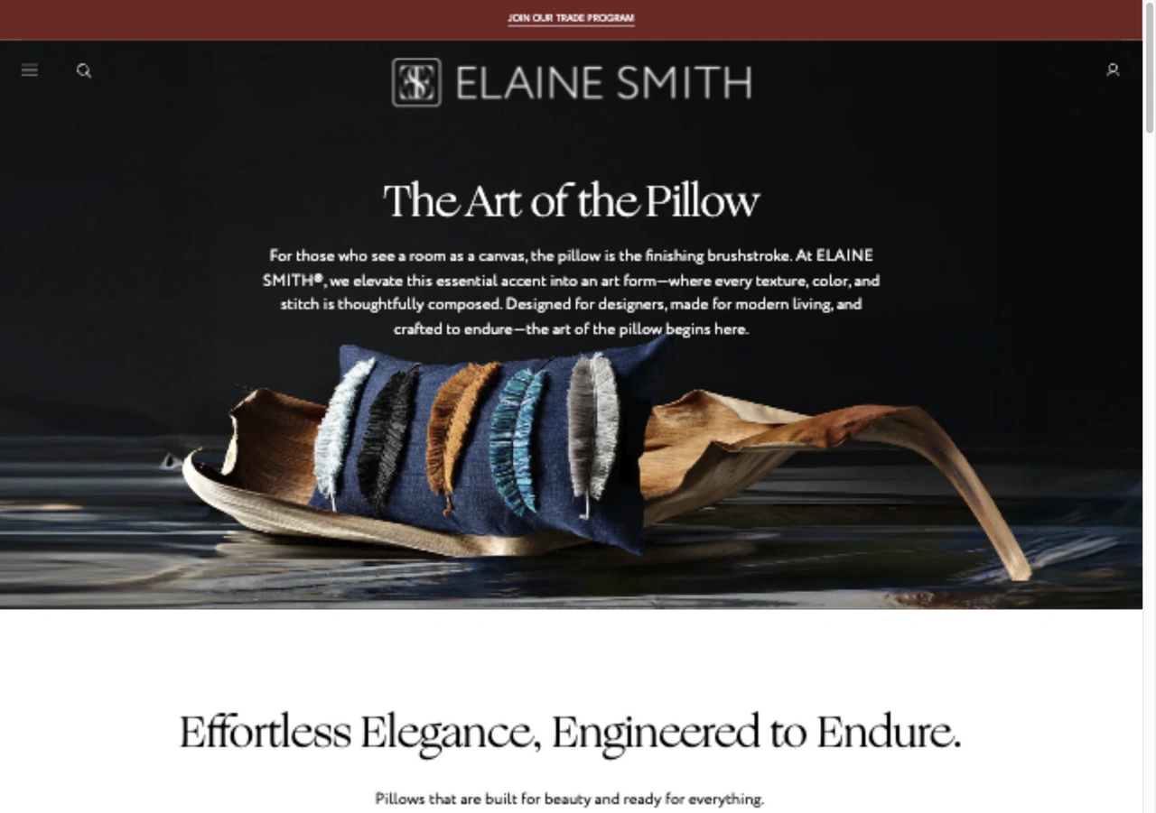Feather pillow feature callouts on desktop