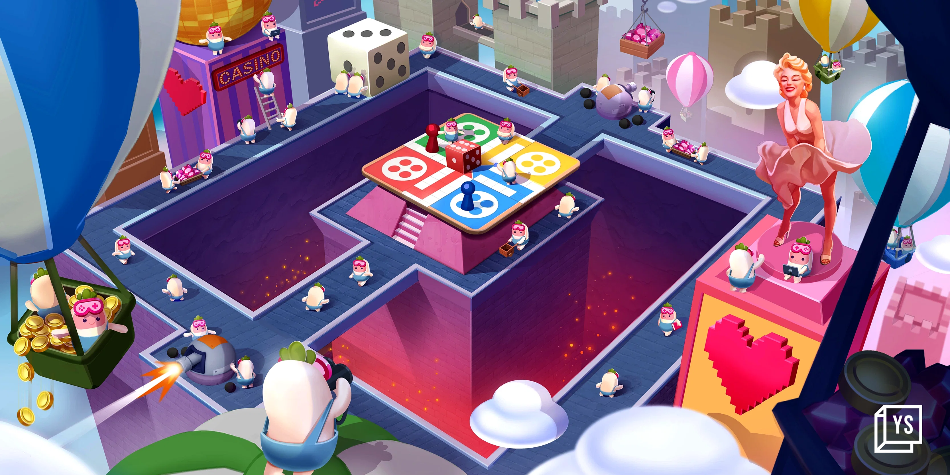 Mobile board game interface showing a Parchisi-style multiplayer match