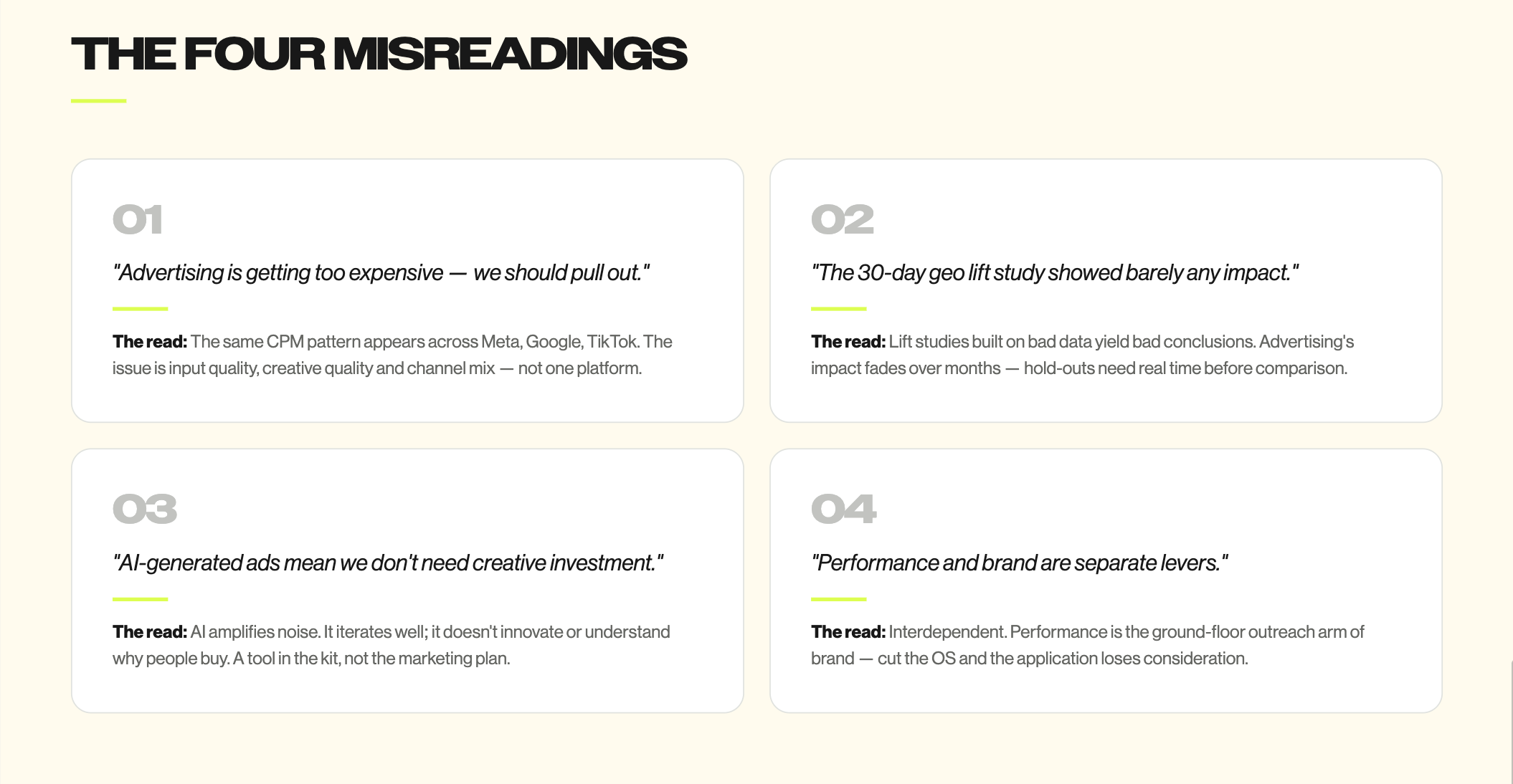 The four misreadings that keep companies stuck, and the correct read of each