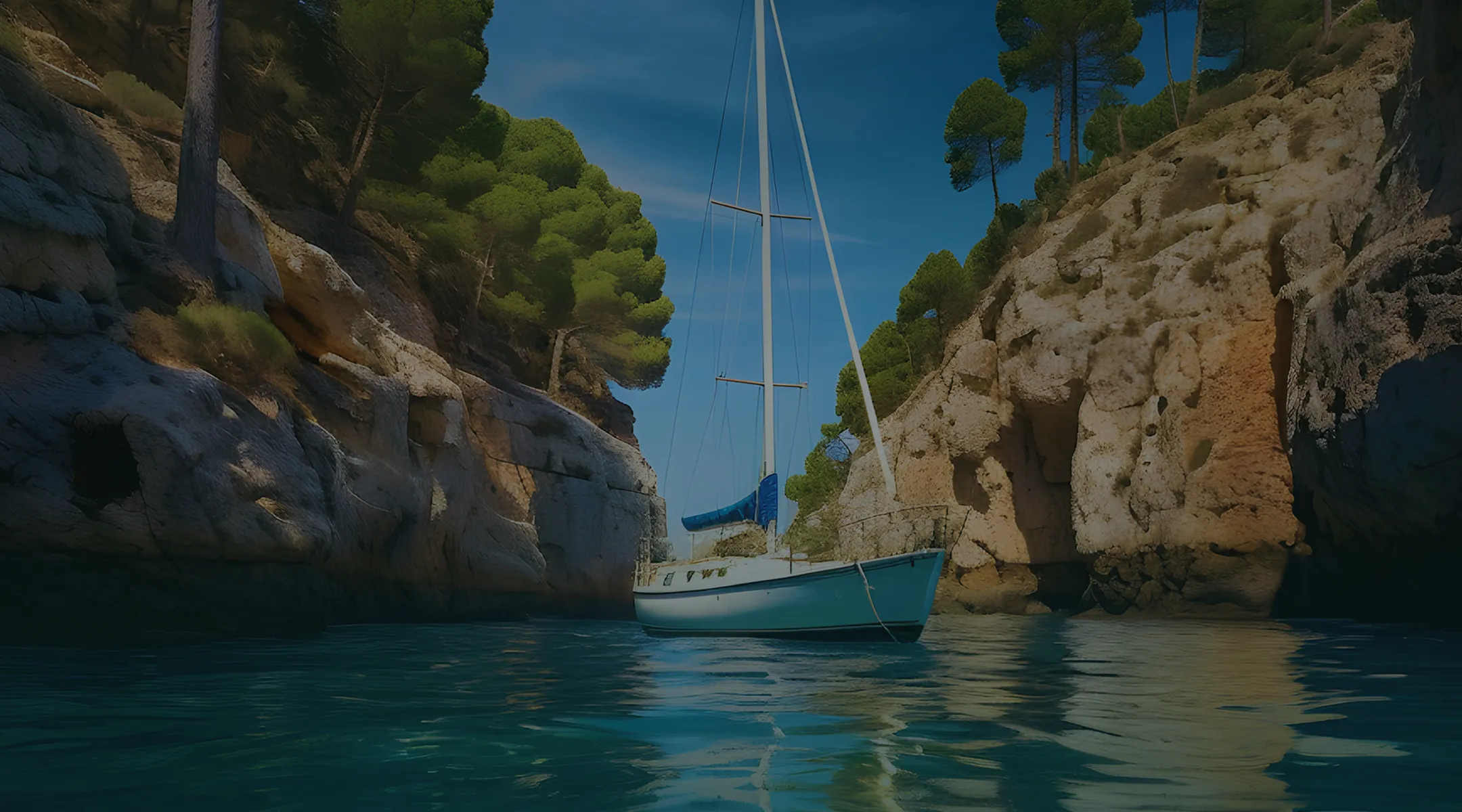 A sailboat in the water near a rocky cliff.