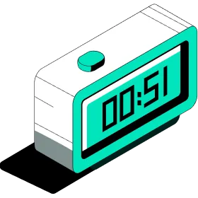 Digital alarm clock displaying the time 00:51 with a white body and turquoise frame.