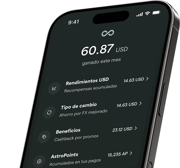 Smartphone screen displaying earnings of 60.87 USD this month with subscription paid message and details of USD AstroBoost, fee-free exchanges, exclusive perks, and 2X on AstroPoints benefits.