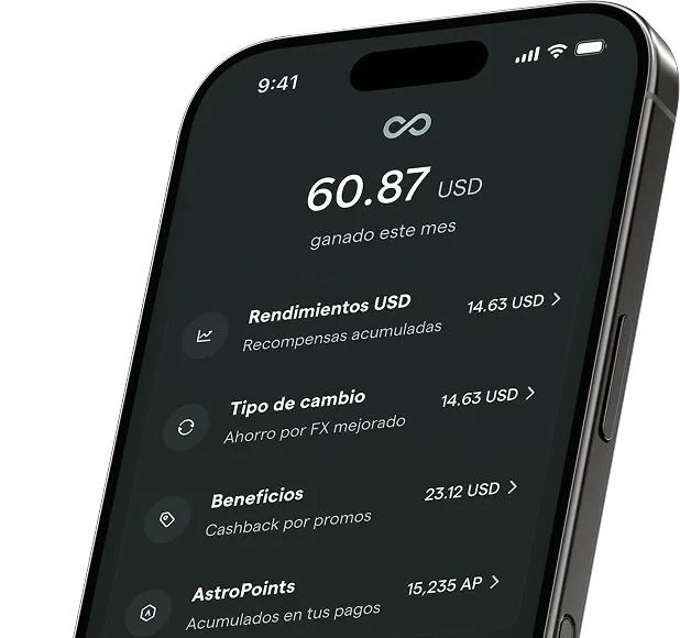 Smartphone screen displaying earnings of 60.87 USD this month with subscription paid message and details of USD AstroBoost, fee-free exchanges, exclusive perks, and 2X on AstroPoints benefits.
