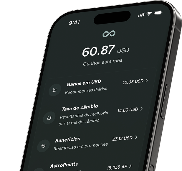 Smartphone screen displaying earnings of 60.87 USD this month with subscription paid message and details of USD AstroBoost, fee-free exchanges, exclusive perks, and 2X on AstroPoints benefits.