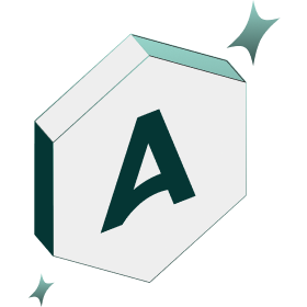 Three-dimensional hexagonal token with a letter A and two sparkling stars.