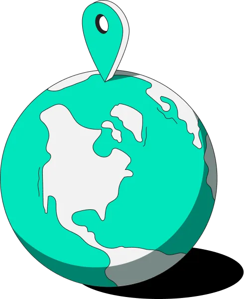 Illustration of Earth with a location pin marking North America.