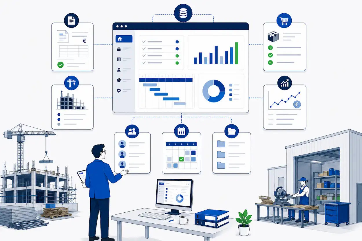 Comprenez ce qu’est un ERP BTP, ses fonctions, ses limites et les différentes familles de logiciels utiles aux PME du bâtiment.