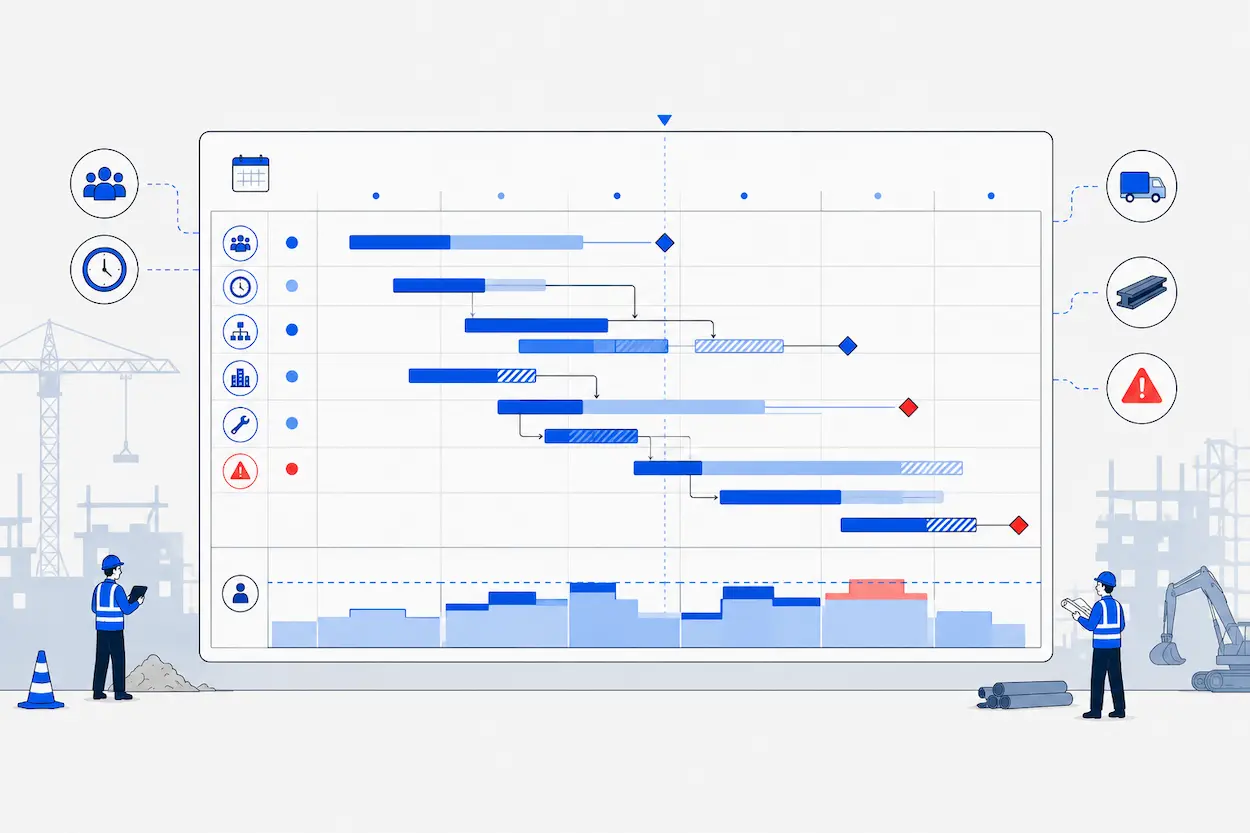Ce qu’un diagramme de Gantt montre sur un chantier, comment le construire en 5 étapes et ses limites pour piloter la charge.