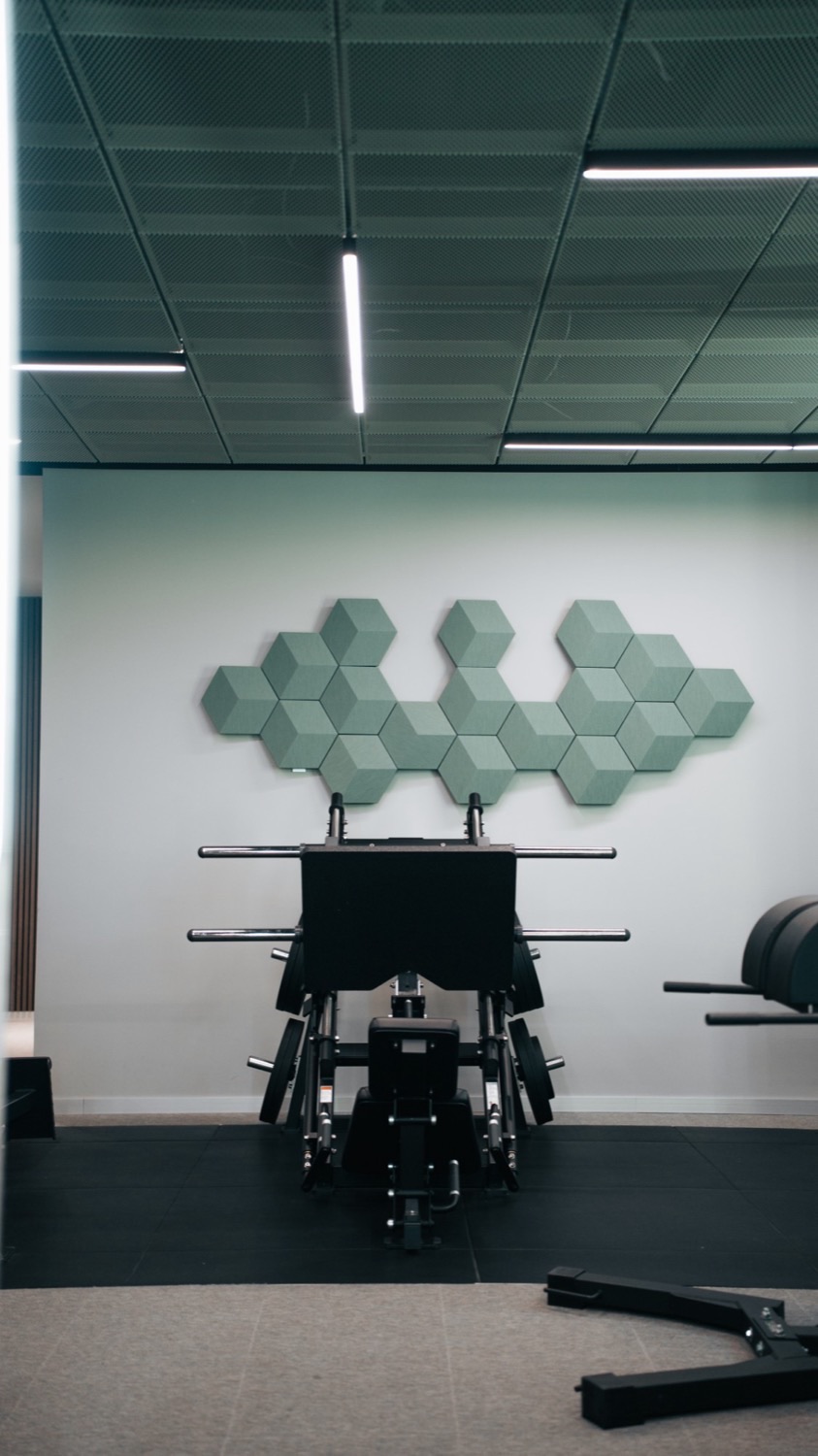 Trainingsgerät vor der Akustikwand im SŌRE Health Club
