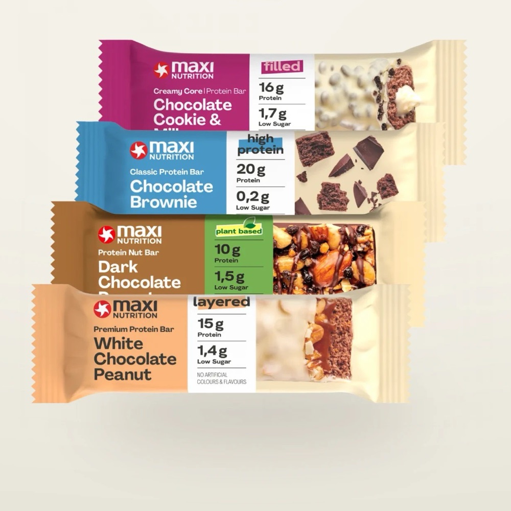 Vier Protein-Riegel von Maxi Nutrition