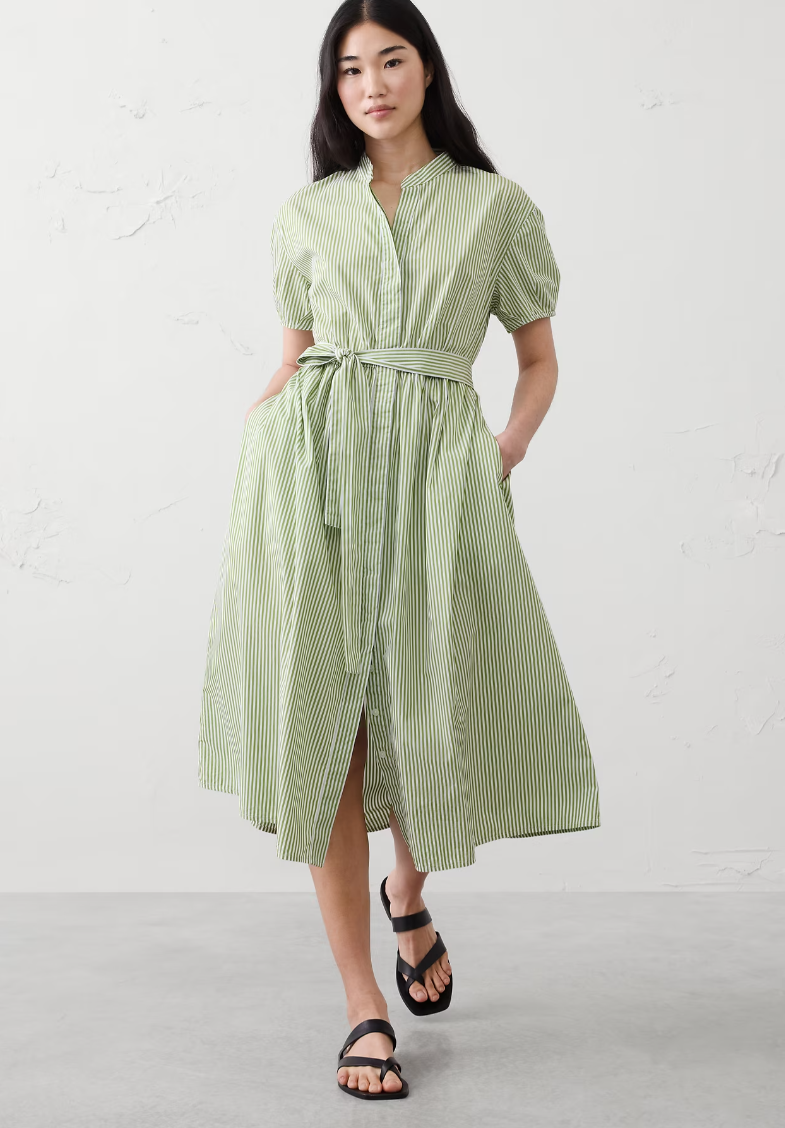 green stripe poplin dress