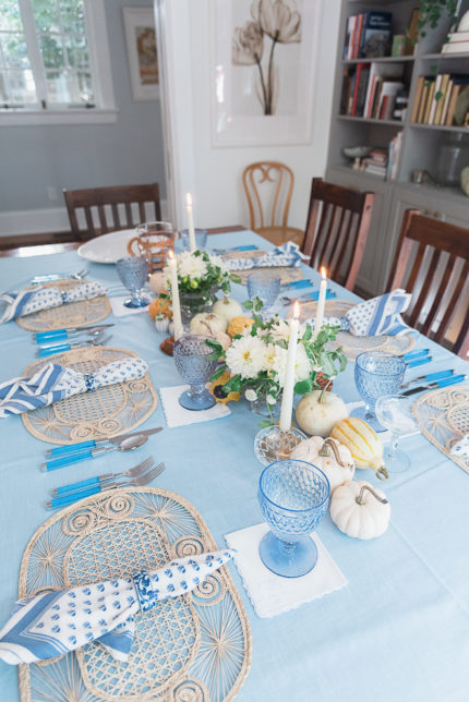 blue thanksgiving table decor