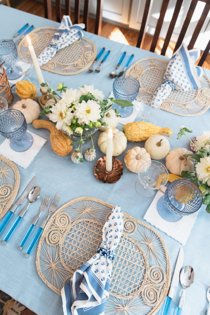 blue thanksgiving table decor