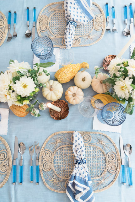 blue thanksgiving table decor
