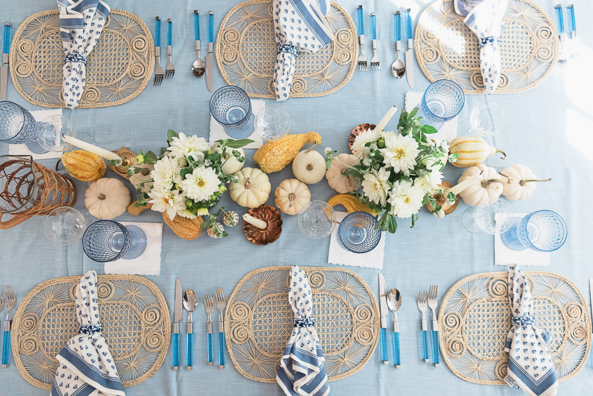 blue thanksgiving table decor