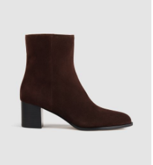 Italian Leather Heeled Ankle Bootie – Coffee Bean Suede