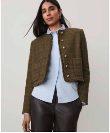 Cropped Crew Neck Jacket in Tweed