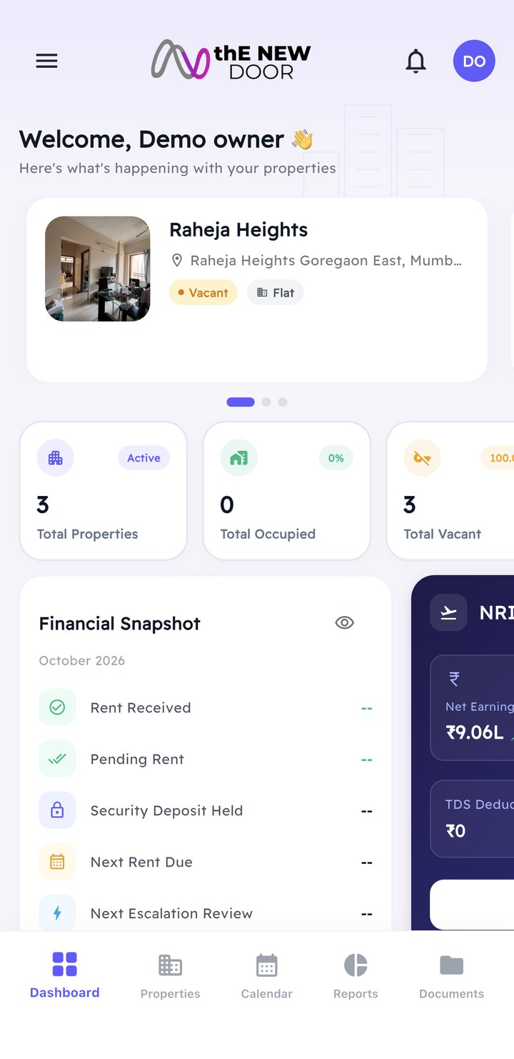 TND app dashboard showing property status and documents