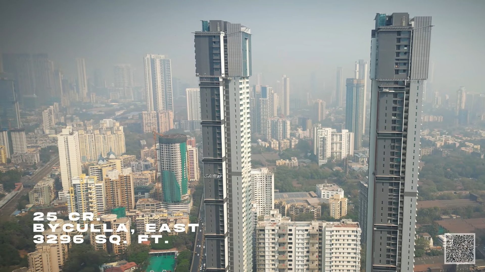 Aerial view of high-rise residential towers in Byculla East, Mumbai