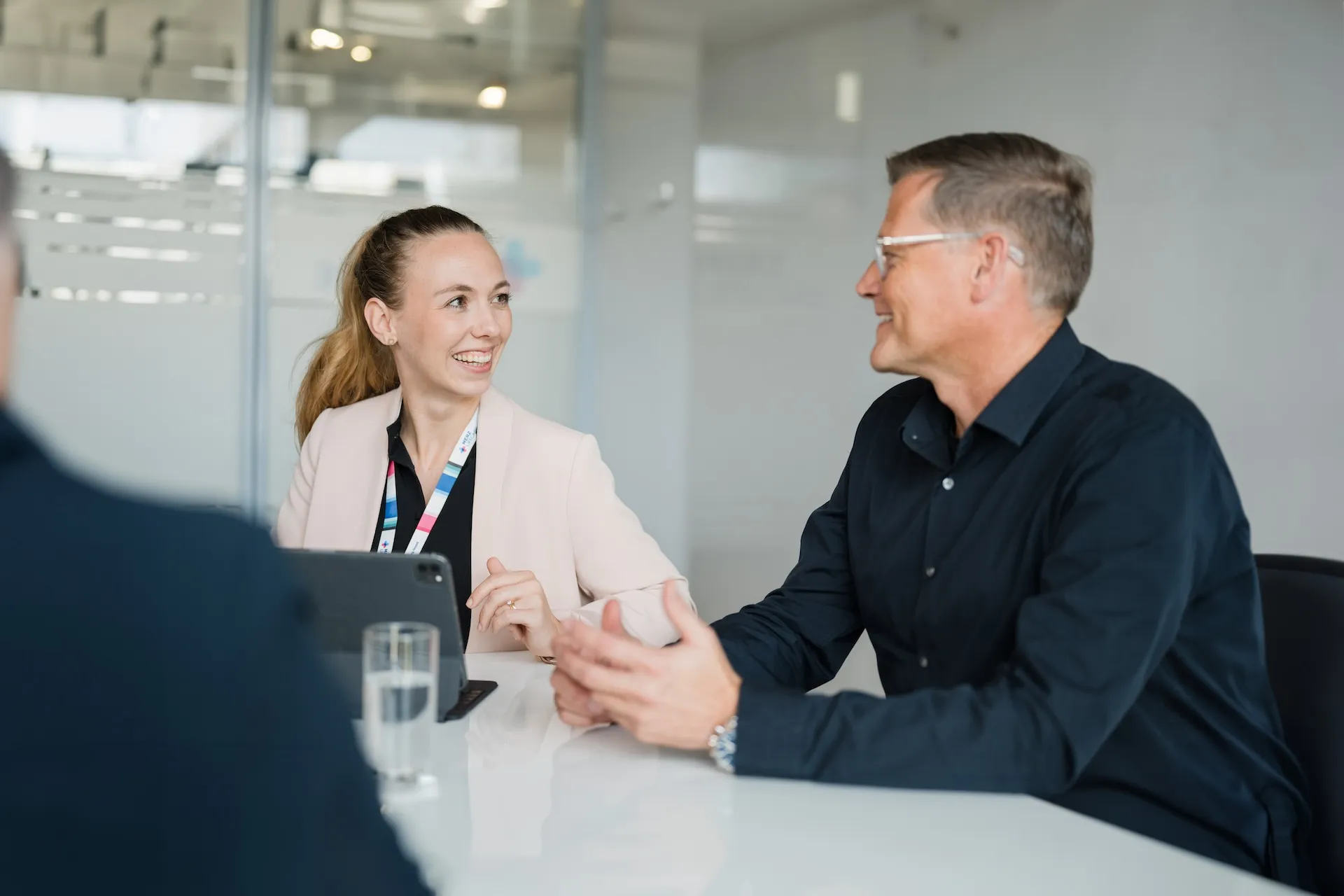 two persons laughing 