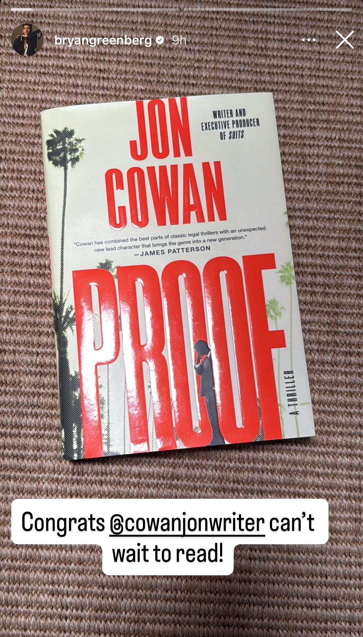 Bryan Greenberg Reading Proof: A Thriller