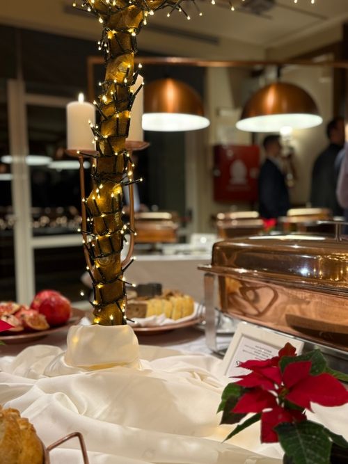 Decorated buffet table at a festive event