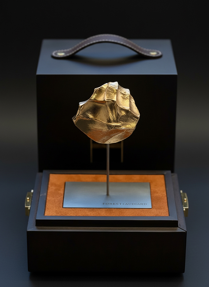 The Etreinte by Forest Audiard in gilded bronze, a French creation embodying love and transmission, an exceptional Valentine’s Day gift.