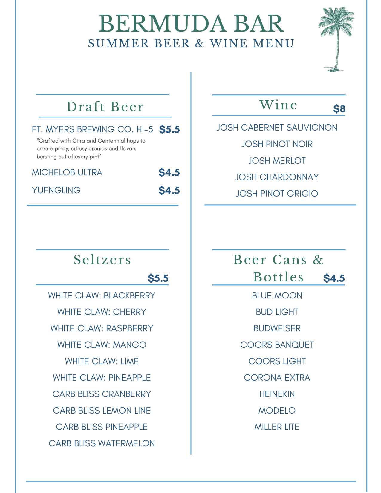 Summer Menu Drinks