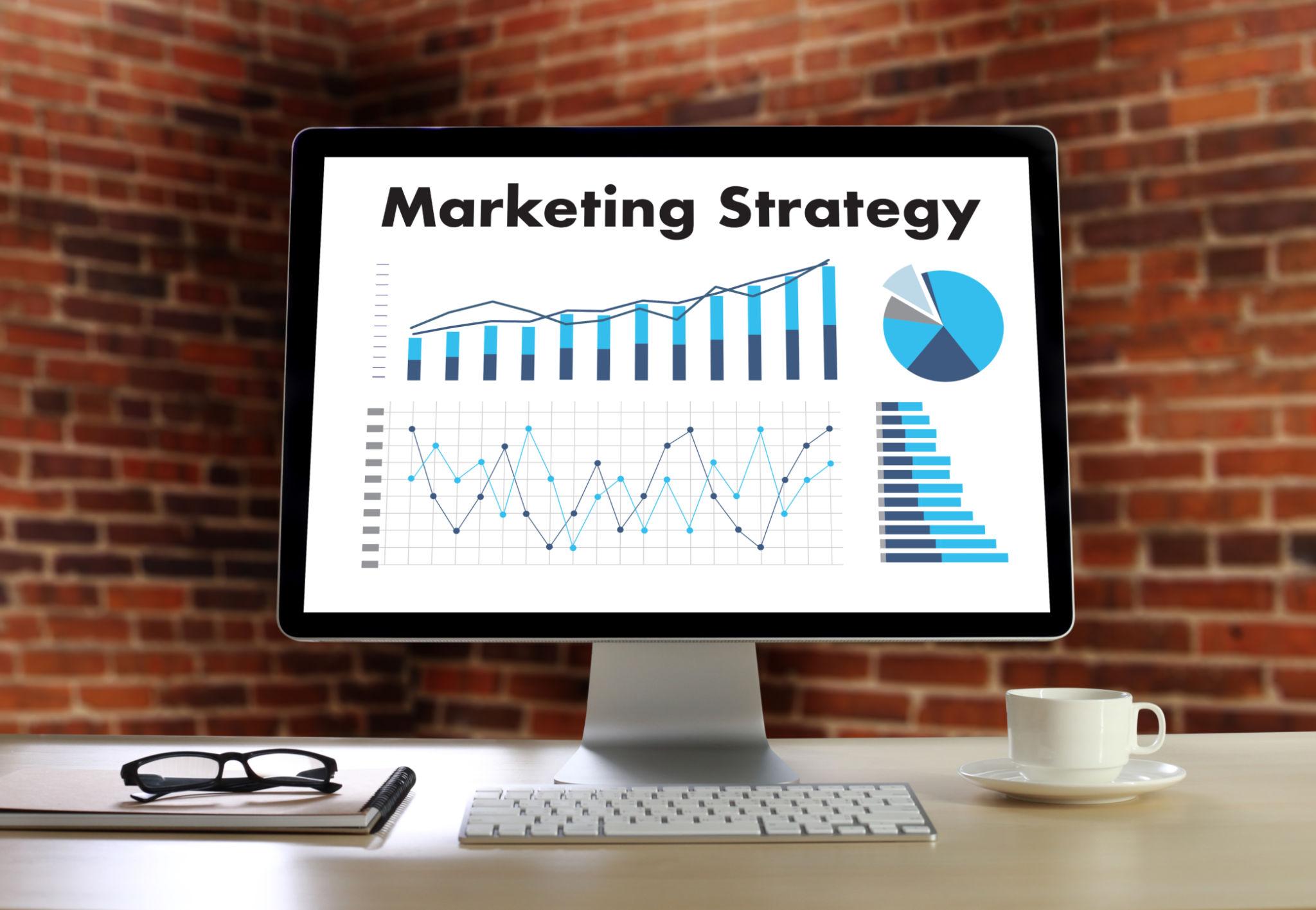 Marketing Strategy technology business man working on laptop computer DIGITAL MARKETING concept