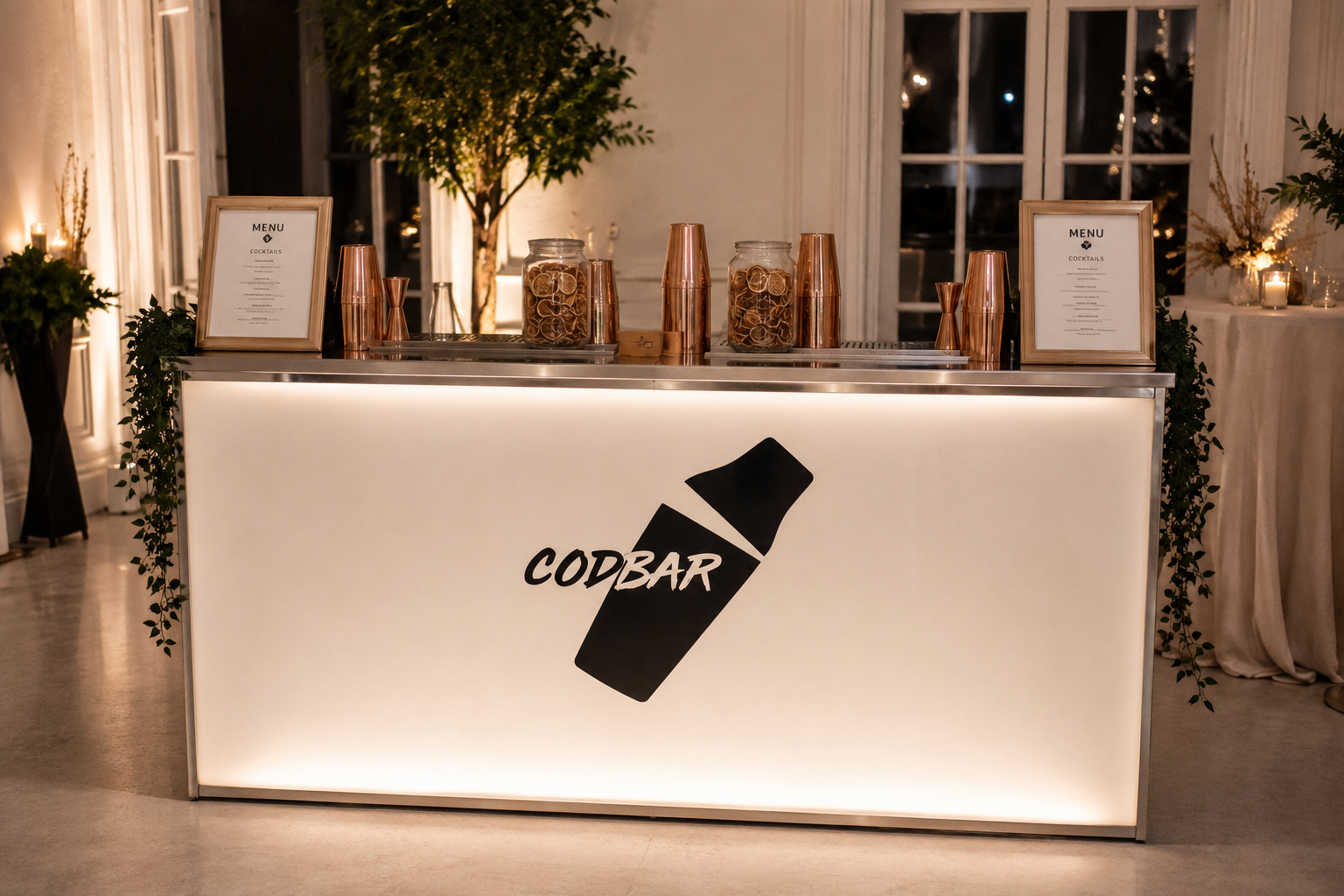 Bar lumineux Codbar habillé pour un événement