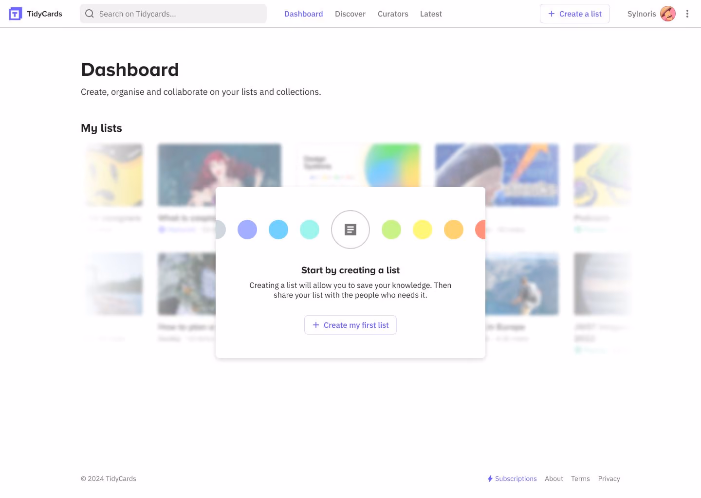 TidyCards' dashboard in light mode