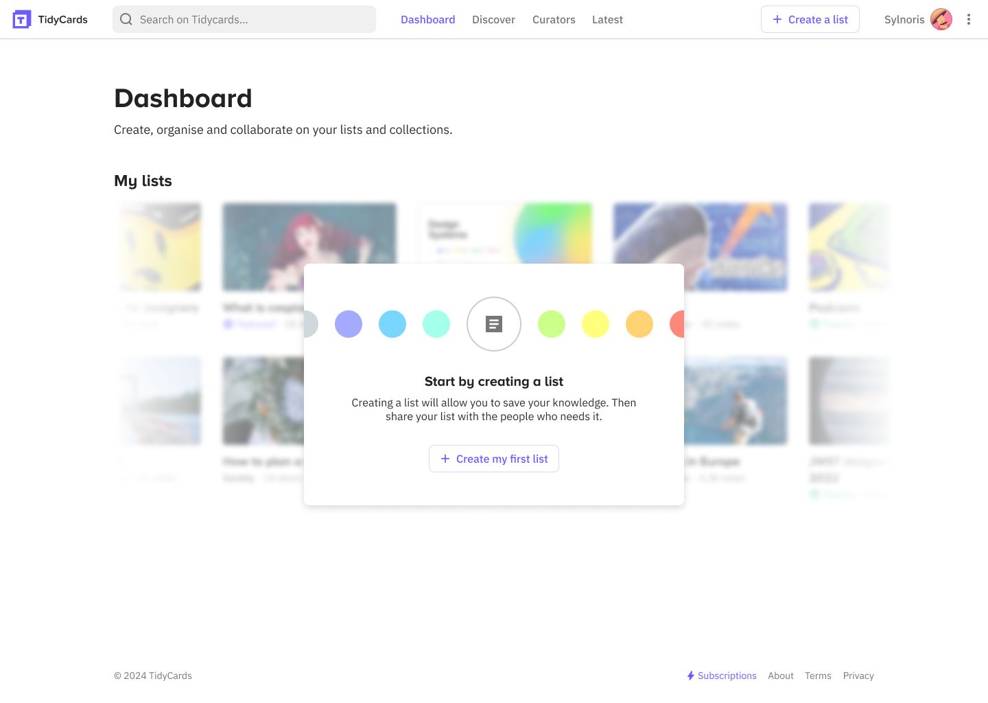 TidyCards' dashboard in light mode