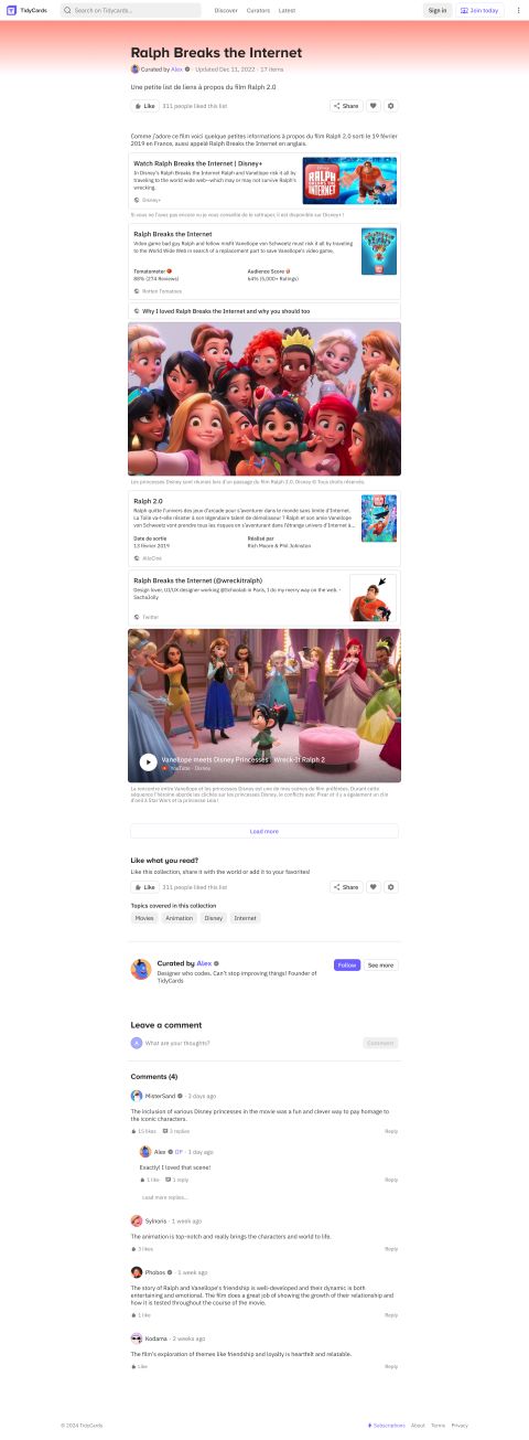 A list page filled with links, videos and texts