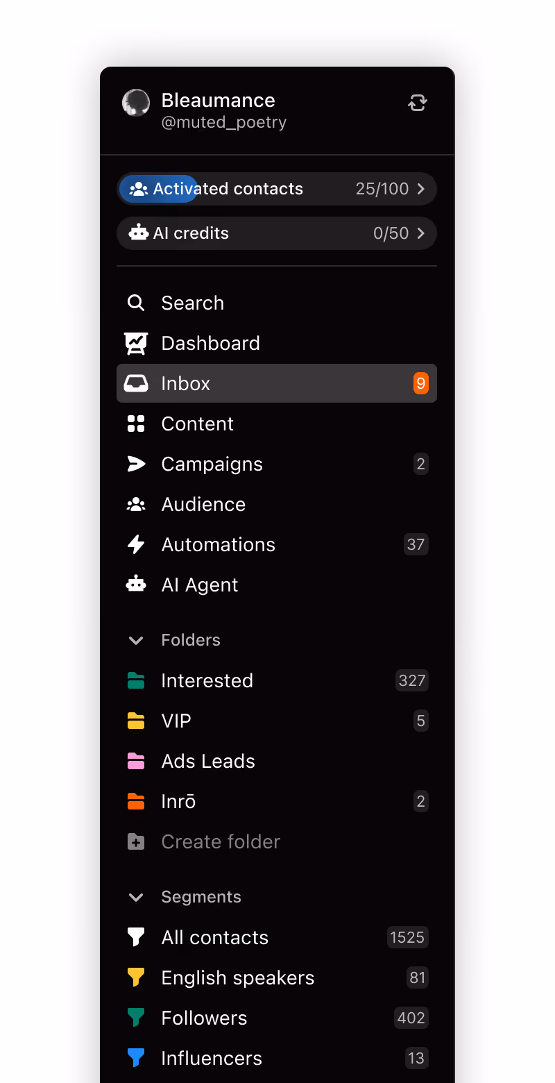 A sidebar navigation